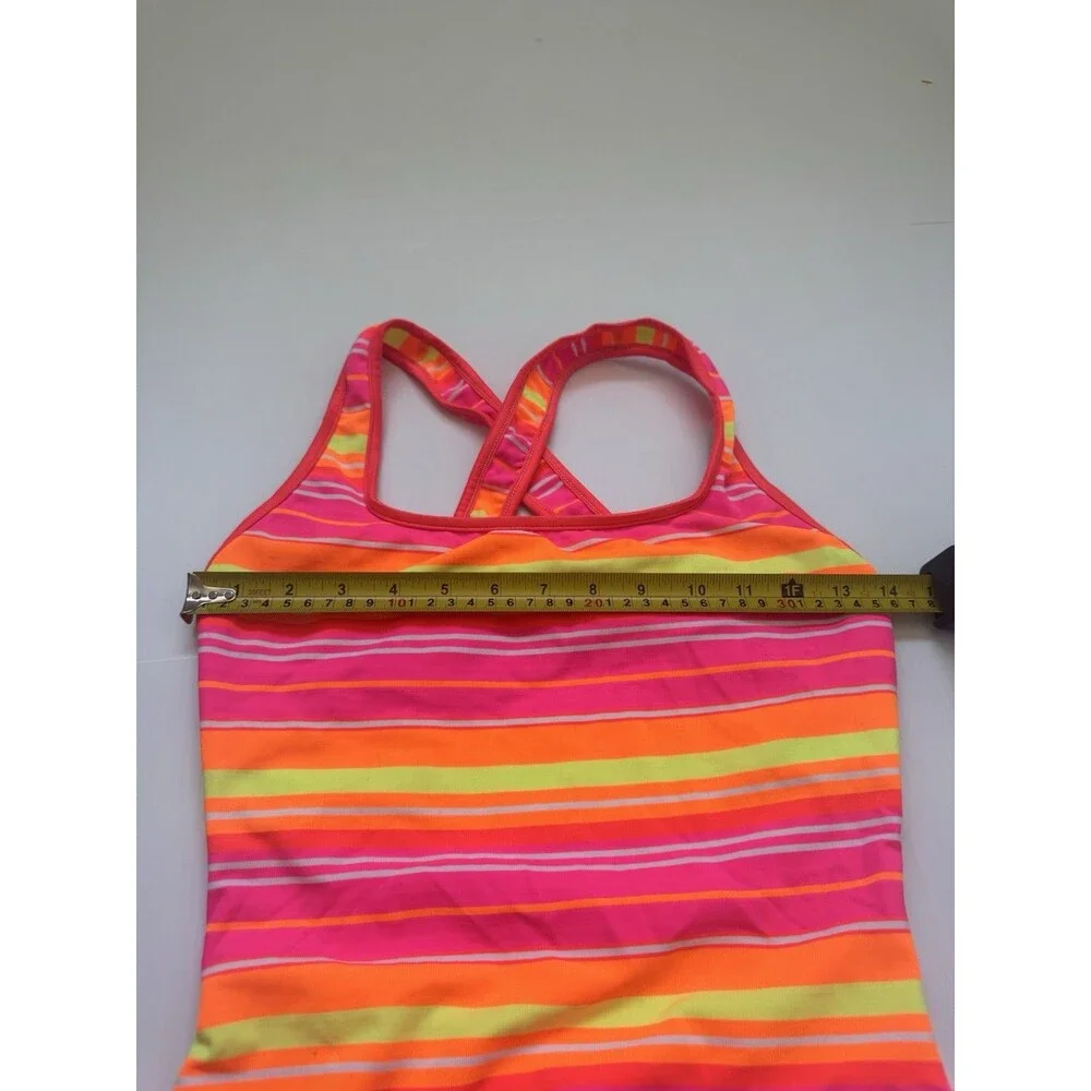Willow Sport Girls One Piece Swimsuit Neon Pink Orange Stripe Size 10